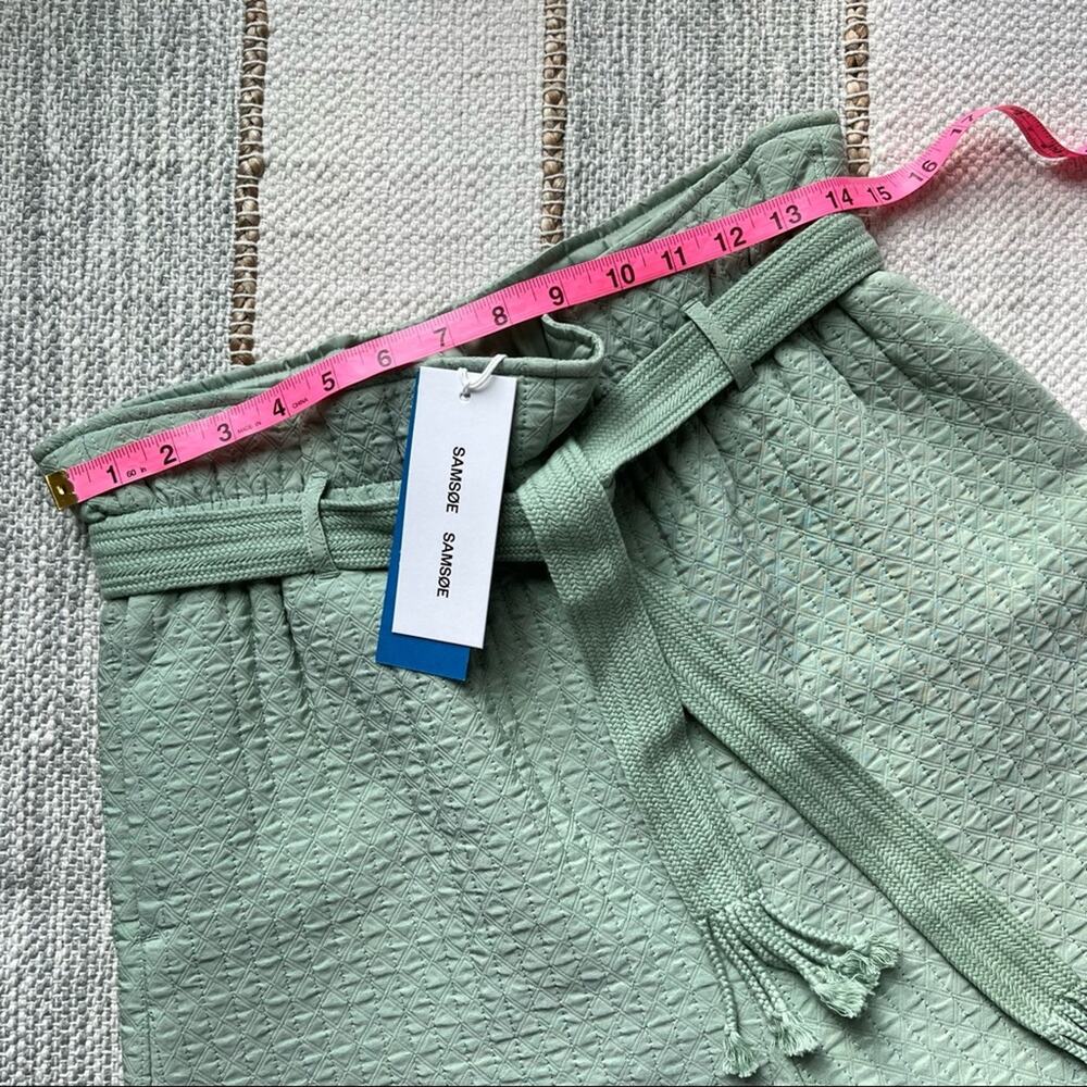 Samsoe Samsoe Ember Vineyard Green Textured Tie Paperbag Waist Shorts Size Small - Picture 6 of 14